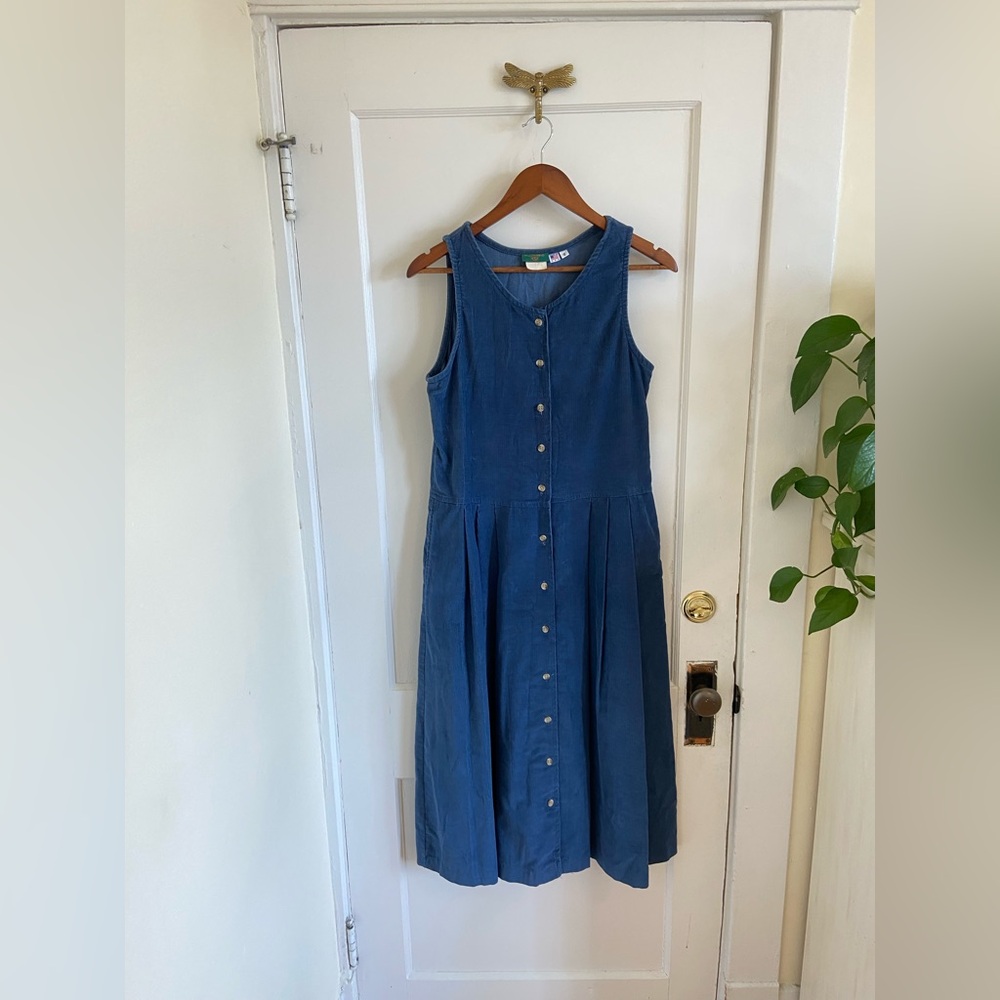 Vintage‎ Willowbend Blue Corduroy Sleeveless Shirt Dress Made in USA 8